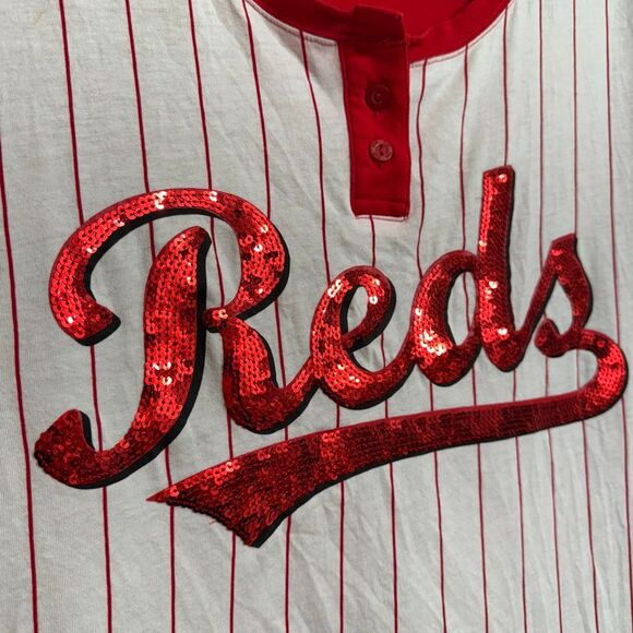PINK Victorias Secret MLB Cincinnati Reds Sequin Bling Jersey T Shirt Med - Picture 5 of 7